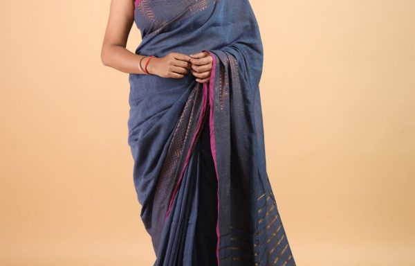 Azure Essence – Pure Khadi Cotton Saree in Blue from West Bengal